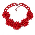 Red Verbena Stone Flower HandPainted Necklace